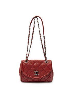 Chanel Cc Ultimate Stitch Chain Round Flap Red Quilted Caviar Leather